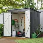 6x4 FT Outdoor Storage Shed, Metal Garden Shed with Frame Floor, Outside Tool Shed with Lockable Hinged Doors, Waterproof Storage Building with Sloped Roof for Backyard, Patio, Lawn, Black