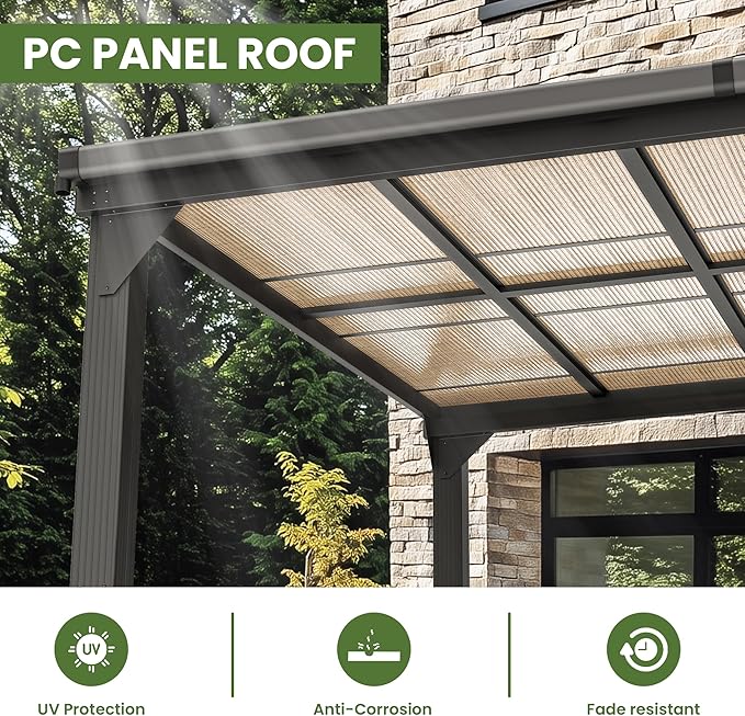10 * 12FT Pergola,Outdoor Gazebo,Hardtop Lean to Gazebo,Wall Mounted Pergola,Pergolas Gazebos Clearance,Aluminum Frame Pergola,UV Resistant Patio Roof,Patio Awnings for Porch,Lawn,Backyard