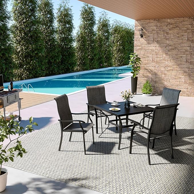 Pamapic Patio Chairs Set of 4, All-Weather Textilene Ergonomic Outdoor Dining Chairs for Garden Backyard Poolside Deck, Gray