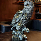 Steampunk Owl Statue 11.6'' H Metallic Silver and Gold Gothic Collectible Animal Figurine Wisdom Gift Owl Sculpture for Home Office Decoration Living Room Tabletop Mantel