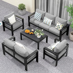 Solaste Aluminum Patio Furniture Set for All Weather, Oversized Metal Outdoor Furniture Set with 27.5" Deep Seating and 3.2" Wide Armrest, Patio Conversation Set with 5" Cushion, Black and Grey