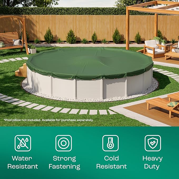 Yankee Emerald Series Pool Covers for Above Ground Pools | Round 24 ft Swimming Pool Cover w/Steel-Core Cable, Winch for Winterization | 9 mil Medium-Thickness for Off-Season, On-Season Protection
