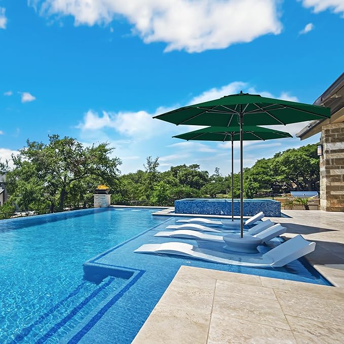 Midtown Umbrellas Push Pop Sunbrella Umbrella 10 Feet Large Outdoor Umbrella With Forrest Green Acrylic Fabric - Deck Patio Umbrella, Backyard Umbrella, Garden Umbrella & Pool Umbrella - Black Pole