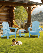 SERWALL Folding Adirondack Chair Set of 4, Adjustable Adirondack Chair with 3 Recline Positions, All Weather HDPE Outdoor Adirondack with Cup Holders, Light Blue