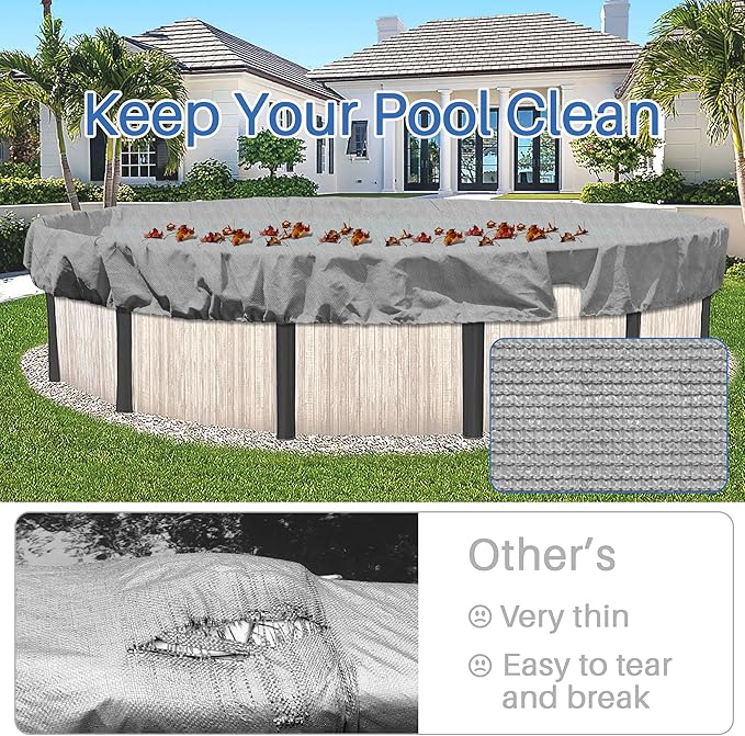 ECOOPTS 17 ft Round Pool Cover for Above Ground Pools, Swimming Pool Cover Protector Winter Safety Cover (Light Grey)