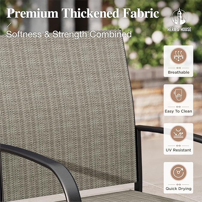 HERA'S HOUSE Patio Dining Chairs Set of 8, 36" Textilene Fabric Outdoor Chair with Wrought Iron Metal Frame Support 350lbs for Lawn Garden Backyard Kitchen, Brown