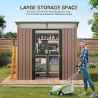 Gizoon 6'x4' Outdoor Storage Shed Metal Garden Shed with Sliding Lockable Doors, Versatile Tool Bike Shed with Transparent Panel Windows, Outdoor Storage Clearance for Backyard, Patio, Light Brown
