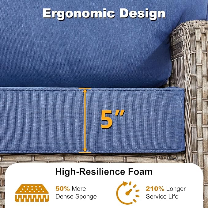 Outdoor Swivel Rocker Chairs - Patio Rocking Chairs Set of 2, Wicker Patio Set with 5" Thick Cushion, Rattan Patio Swivel Rocking Chairs for Porch, Deck, Backyard Blue/Gray