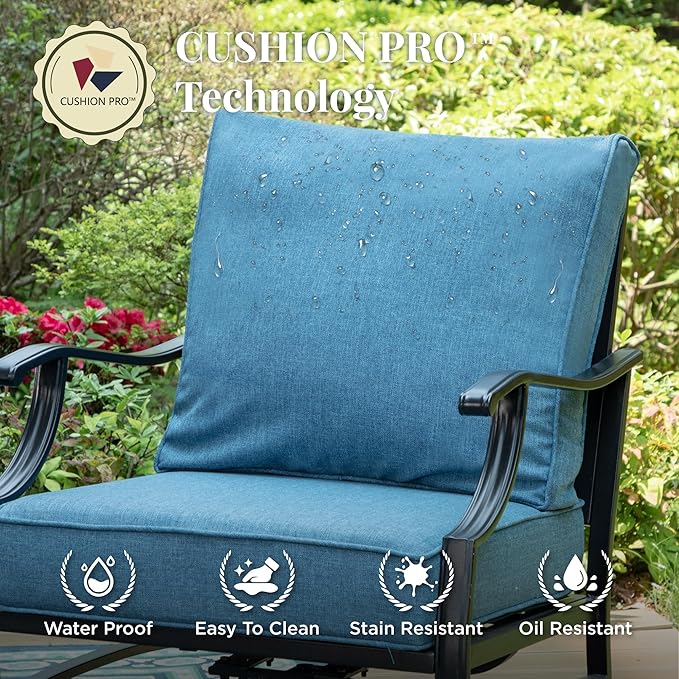 Patio Furniture Set 4 pcs, Metal Outdoor Patio Furniture, 3-Seat Sofa, 2 Single Chairs, Coffee Table and 5.75" Extra Thick Cushion, Conversation Set for Backyard Deck, Navy Blue