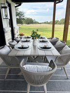 PURPLE LEAF 9 Pieces Patio Dining Set Wicker Outdoor Furniture Rectangular Table and Chairs Set for Garden Deck Aluminum Frame Backyard Kitchen Set, Cushions and Pillows Included Champagne