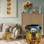 Watercolor Yorkie Laundry Basket Foldable With Handles Cute Dog Flowers Tote Bag Oxford Cloth Animal Dogs Laundry Hamper Clothes Toy Storage Bucket For Bathroom/Laundry/Bedroom 18.9"x16.5 "