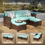 HERA'S HOUSE Patio Furniture Set with Fire Pit Table, Outdoor Wicker Furniture, All Weather Deep Seating Conversation Sofa Set, Brown Rattan Chairs for Deck Backyard, Blue