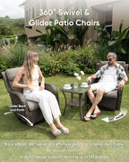 HUMMUH Patio Furniture Set with Fire Pit Table 6-Piece Wicker Outdoor Swivel Rocker Patio Chairs Loveseat Conversation Set for Porch, Backyard, Deck