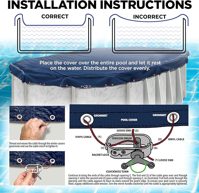 15 x 30 ft Oval Pool Covers for Above Ground Pools, Oval Winter Cover, Keeps Out Debris, Cold and UV Resistant, Supreme Mesh, Navy Blue