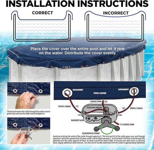 10 x 15 ft Oval Pool Covers for Above Ground Pools, Oval Winter Pool Cover, Swimming Pool Cover, Keeps Out Debris, Cold and UV Resistant, Supreme Mesh, Navy Blue