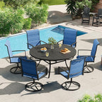 VICLLAX 50" Outdoor Round Patio Dining Table for 4-6, All Weather Metal Dining Table with Umbrella Hole for Deck Lawn Garden Backyard, Black
