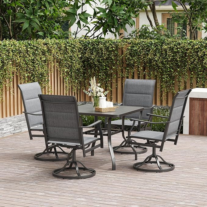 Soohow Patio Dining Chairs Set of 2, Swivel Outdoor Patio Chair with Paded Textilene Fabric, All Weather Outdoor Seats Ergonomic Comfort, Perfect Seats for Backyard, Balcony, and Garden