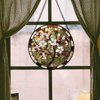 CRIS GIF Stained Glass Window Hanging - Hawthorn Tree Birth Flowers Suncatcher for Doors Garden Patio Sun Catchers Decor Christmas Mother's Day Birthday Gifts for Women Men Mom Nana Friend 7.8 in