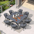 PURPLE LEAF 9 Pieces Outdoor Metal Furniture Set Patio Conversation Sets Dining Set, 1 Square Dining Table and 8 Modern Chairs with Cushions Seat Grey