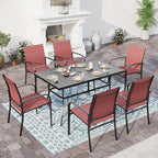 Patio Dining Set 7 PCS, Rectangular Steel Dining Table with 1.57" Hole, Red Stable Dining Chairs for 6,Patio Table and Chairs for Outdoor Lawn Garden,Deck.