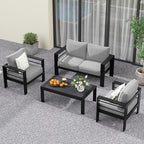 Solaste Outdoor Aluminum Furniture Set - 4 Pieces Patio Sectional Chat Sofa Conversation Set with Table,Black Frame and Grey Cushion