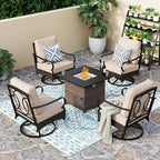 Patio Furniture Set with 32" Fire Pit Table, Patio Conversation Sets 4 Swivel Chairs with Thick Cushion and 50000 BTU Fire Pit Table (5 Pieces,Beige)