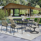 7-Piece Patio Dining Set, 63'' Rectangular Outdoor Table and 2 Wicker Swivel Rattan Chairs ＆ 4 Wicker Stackable Rattan Chairs with Cushions, All Weather Frame Furniture Set