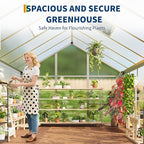 6x10 FT Greenhouse, Easy Assembly Aluminum Polycarbonate Greenhouses for Outdoors with Roof Vent and Ground Nails, Heavy Duty Aluminum Walk-in Greenhouse for Backyard, Sliding Lockable Door, Silver