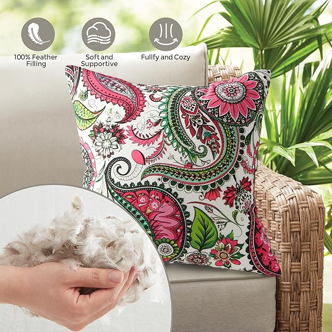 Outdoor Pillows Set of 2, 12''×20''Waterproof Throw Pillow for Patio Furniture, Feathers and Down Filled Outside Decorative Pillows Inserts for Garden, Porch Swing, Couch and Sofa