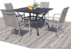 5 Pieces Sqaure Dining Table Set for 4, Patio Dining Set Includes 4 Grey Stackable Patio Chairs and 1 Black Mesh Square Table, Patio Furniture Sets with Sling Support for Outside, Garden