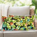 Lumbar Pillow Covers Set of 2, Outdoor Indoor Waterproof Decorative Patio Lumbar Pillowcase Shell 12x20 Inch, Rectangular Cushion Case for Couch Sofa Garden Farmhouse-Maui Tropical Black
