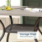 DIFY Outdoor Dining Table, Patio Square Metal Dining Table with 1.57" Umbrella Hole for 4 Person, Ideal for Poolside, Deck, Garden and Balcony, Grey Wood-Like