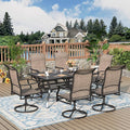 7 Pieces Patio Dining Set, Outdoor Table and Chairs, 6 x Textilene Swivel Dining Chairs and 60" Rectangle Black Table, for Cozy Garden Settings, Grey-Brown