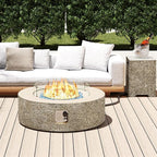 UPHA 42-inch Outdoor Propane Gas Fire Pit Table 50000 BTU Concrete Rectangle FirePit for Outside Patio with Propane Tank Cover, Wind Guad, Blue Glass Rocks, Rain Cover, Beige Texture