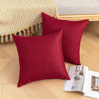 Kevin Textile Pack of 2 Outdoor Waterproof Throw Pillow Covers Decorative Farmhouse Checkered Square Solid Cushion Cases for Patio Garden Porch Sofa Red 18x18 inch