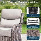 Luxury High Back Outdoor Furniture with 6-Inch Thick Cushions, Patio Furniture Set with Swivel Chairs, 6 PCS Wicker Conversation Set for Porch, Balcony, Deck and Yard