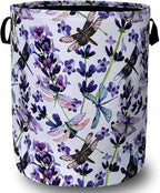 Dragonfly Laundry Basket Foldable With Handles Purple Floral Tote Bag Oxford Cloth Colorful Laundry Hamper Clothes Storage Bucket Toy Organizer For Bathroom/Laundry/Bedroom 18.9" x 16.5 "