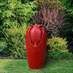 Teamson Home Glazed Vase Floor Freestanding Water Fountain with LED Lights and Pump for Outdoor Patio Backyard Deck Plant Garden Décor, 32 Inch Height, Red
