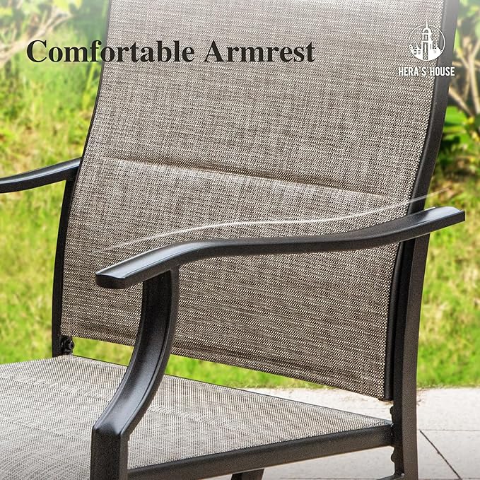 HERA'S HOUSE Patio Outdoor Swivel High-Back Rocking Chairs of 8, Outdoor Dining Chairs with All Weather Textilene Fabric,Wide Metal Armrests for Lawn, Porch or Garden