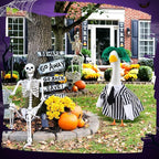 Halloween Porch Goose Outfits Black and White Striped Suit and Wig Movie Clothes for 23 Inch Cement Goose Halloween Costume Outdoor Yard Lawn Garden Patio Decor