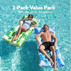 SLOOSH 2-Pack Inflatable Pool Floats Mat - XL Pool Floaties Adults Size with Headrest, Sun Tanning Raft Lake Beach Swimming Pool Party Toys Floating Lounge Above Water Keep Cool