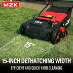 MZK 15-inch 2-in-1 Electric Dethatcher and Scarifier w/Removeable 5-Position Height Adjustment,Lawn dethatcher w/12-Gallon Thatch Collection Bag,Keep Lawn Health,(DS15A06)