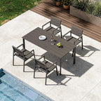 Outdoor Patio Dining Sets, Aluminum 5 Piece HDPE Outdoor Dining Table and Chairs Set with Umbrella Hole, Modern Rectangular Patio Furniture Set with All-Weather Table and 4 Chairs (Charcoal)