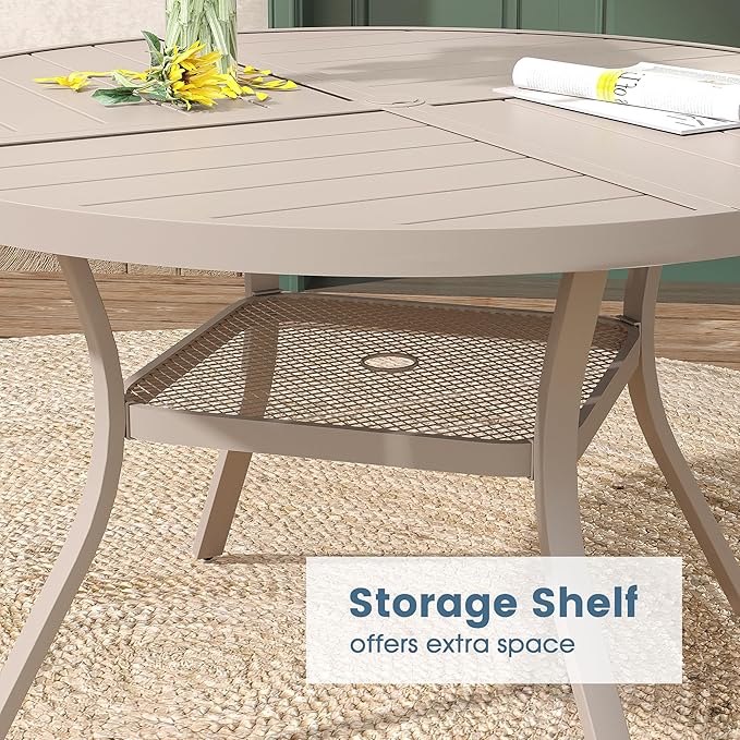 DIFY 7 Pieces Outdoor Patio Dining Set, 6 Sandshell Textilene Swivel Dining Chairs and 47.2" Sandshell Round Metal Dining Table, Outdoor Table and Chairs