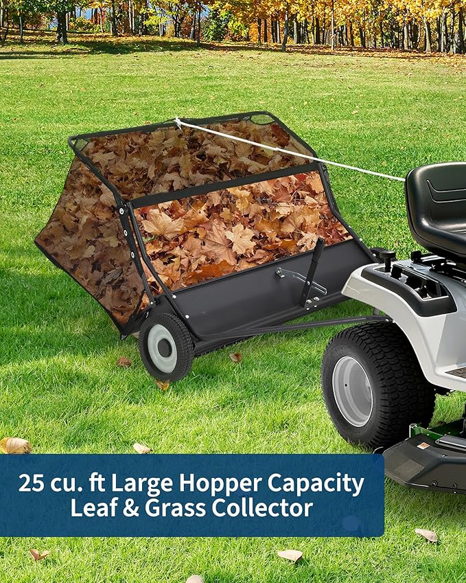 48" Lawn Sweeper Tow Behind, Heavy Duty Yard Sweeper Pull Behind with 25 Cu.Ft Large Hopper & Adjustable Sweeping Height, Universal Leaf Grass Collector for Tractor ATV UTV, Black