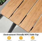 Outdoor Dining Table for 6, 70inch Patio Dining Table with Wooden-Like Top and Aluminum Frame, Rectangular Table with Umbrella Hole Outdoor Furniture, Brown