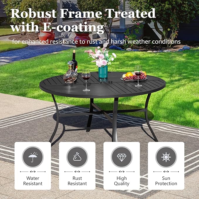 HERA'S HOUSE 5 Pieces Outdoor Dining Sets, Round Table with 4 Armrest Chairs, Patio Table and Chairs for Lawn Porch Backyard Restaurant