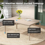 DIFY 63" Outdoor Patio Dining Table for 6, Metal Rectangular Steel Slat Patio Table with 1.57" Adjustable Umbrella Hole, Weather-Resistant for Garden Backyard Poolside Deck, Sandshell