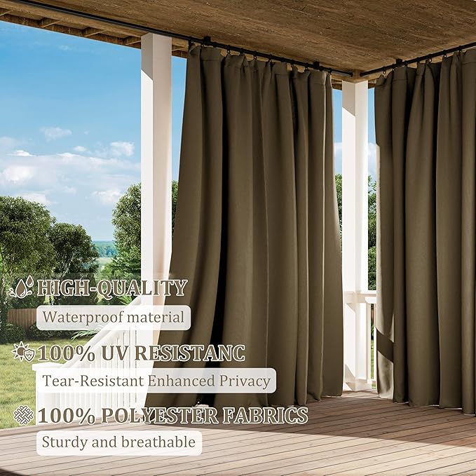 Gazebo Universal Replacement Privacy Curtain,12'×16' Gazebo Outdoor Waterproof Curtains, 4-Panels Sidewall Curtains with Double Zipper for Patio Canopy, Garden and Backyard (Curtain Only)