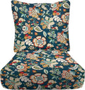RSH DECOR Deep Seating Cushion with Pillow Back | 25” x 25.5” Seat | Water and Fade-Resistant Spun Fabric | Outdoor Chair Cushion Set for Patio Furniture | Telfair Peacock Blue